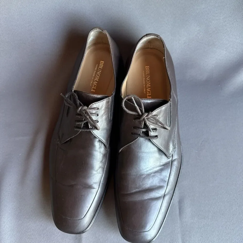 Bruno Magli Ranuncolo Deer Brown Leather Apron Toe Lace up Derby Italy Men 11 M